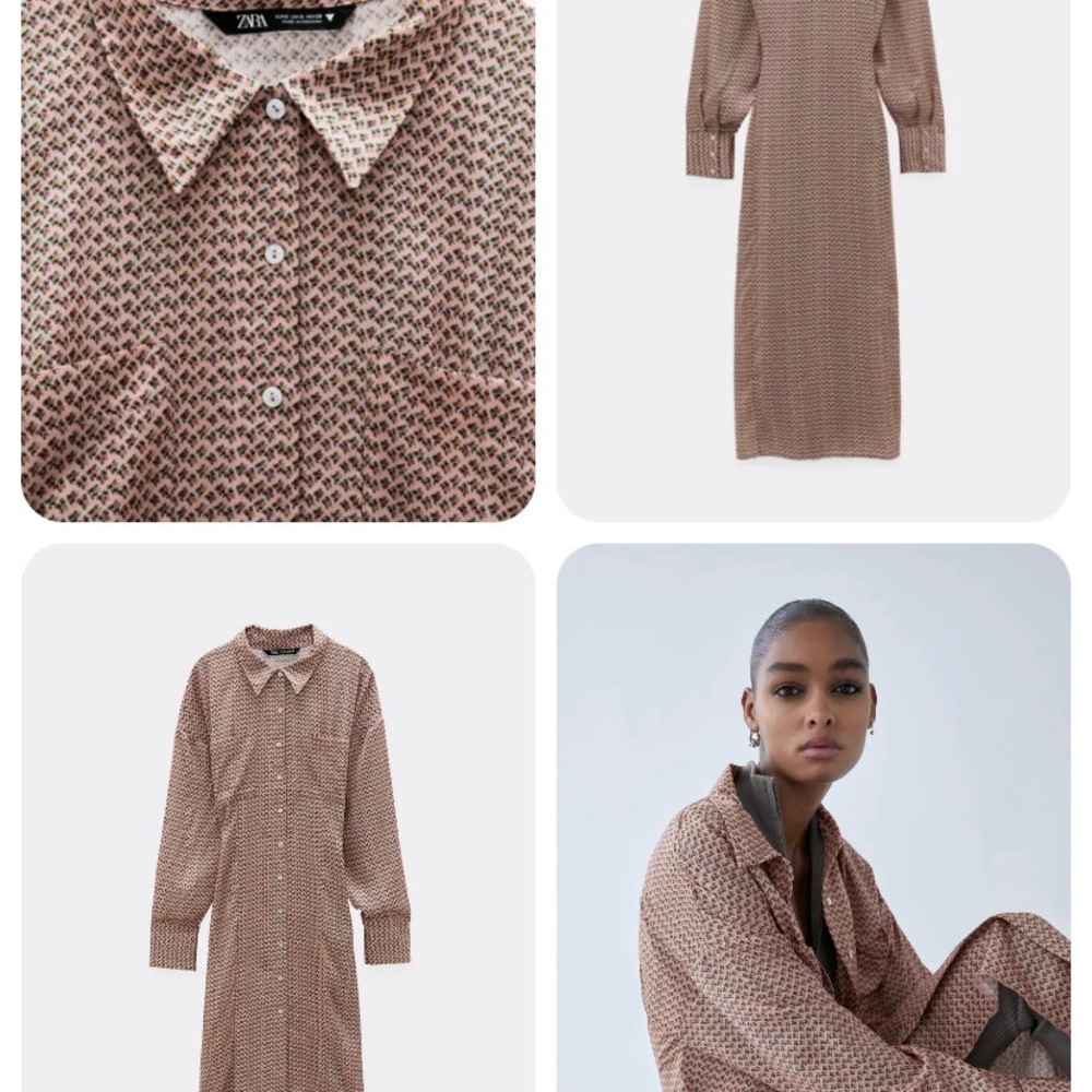NWOT Zara Long Satin Feel Dusty Rose Floral Button Down Shirt Dress